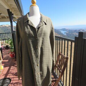 NEW CMC Color Me Cotton Sz XL  Olive Green Linen Button Down Textured Shirt Top